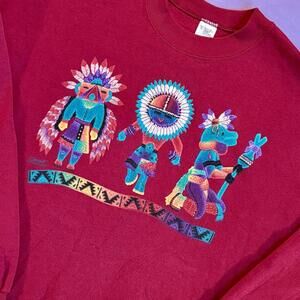 Vintage 90s Southwest Kachina Crewneck Sweatshirt Desert Tribal Sedona Boho